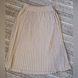 Zara Knit Pleated Midi Skirt in Light Beige